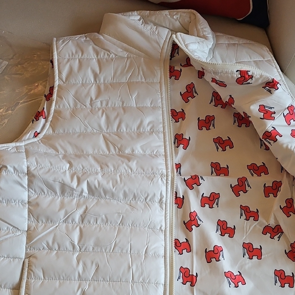 2XL Ladies White Puffer Jacket - Cute Puppy Lovers Vest
